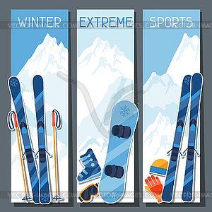 Winter extreme sports banners with mountain winter - vector image