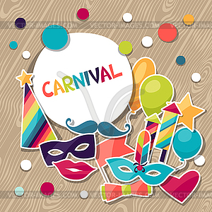 Celebration background with carnival stickers and - vector image