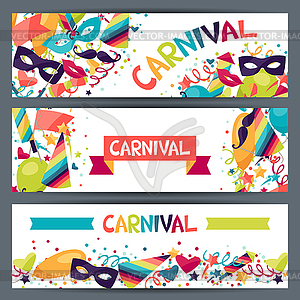 Celebration horizontal banners with carnival icons - vector EPS clipart