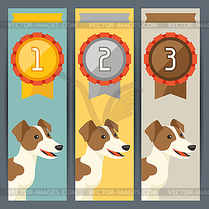 Award vertical banners with dog winning medal - royalty-free vector clipart
