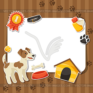 Фон с милый стикер собак, икон и предметов - векторное изображение EPS