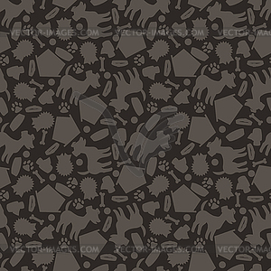 Seamless pattern with cute dogs, icons and objects - vector clipart