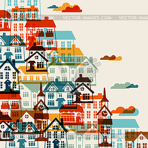 Town background design with cute colorful houses - vector image