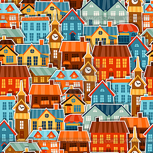 Город бесшовные модели с милой красочные наклейки - стоковое векторное изображение