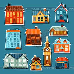 Town icon set of cute colorful houses - vector image