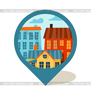 Cityscape navigation marker with cute colorful - vector clipart