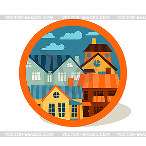 Cityscape navigation marker with cute colorful - vector clip art