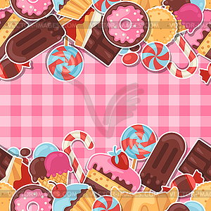 Seamless pattern colorful sticker candy, sweets - vector image