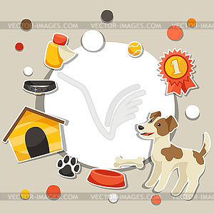Фон с милый стикер собак, икон и предметов - клипарт в векторном виде