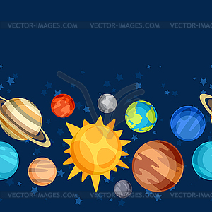 Cosmic seamless pattern with planets of solar system - vector image