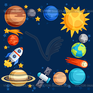 Background of solar system, planets and celestial - vector clip art