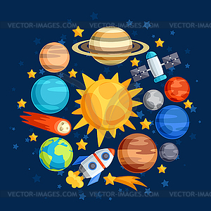 Background of solar system, planets and celestial - vector clipart