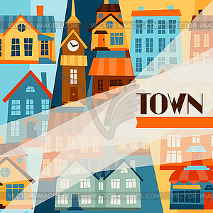 Город дизайн фона с милой разноцветных домов - клипарт