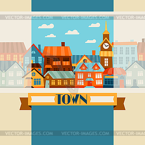 Town background design with cute colorful houses - royalty-free vector clipart