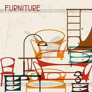 Interior background with furniture in retro style - vector image