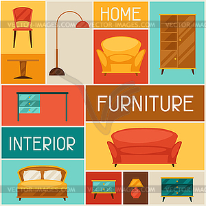 Interior background with furniture in retro style - vector clipart / vector image