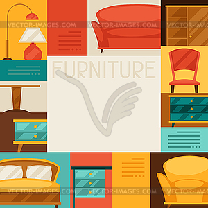 Interior background with furniture in retro style - color vector clipart