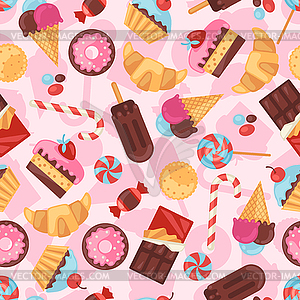 Seamless pattern colorful various candy, sweets - vector clip art