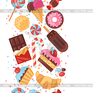 Seamless pattern colorful various candy, sweets - vector clipart