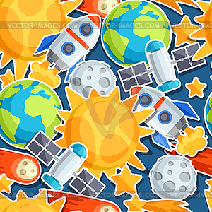 Seamless pattern of solar system, planets and - vector clipart