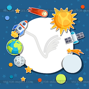 Background of solar system, planets and celestial - vector clip art