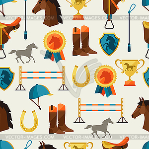 Seamless pattern with horse equipment in flat style - vector clipart