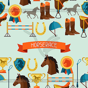 Seamless pattern with horse equipment in flat style - vector image