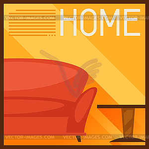 Interior with furniture in retro style - vector image