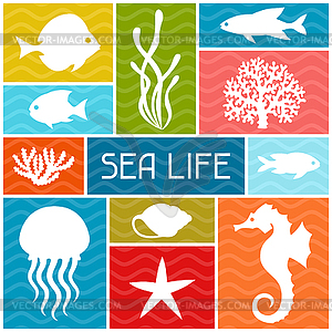 Marine life background design with sea animals - vector clipart