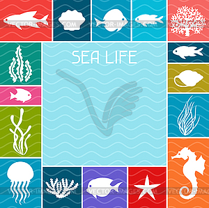 Морская жизнь дизайн фона с морскими животными - клипарт в векторе