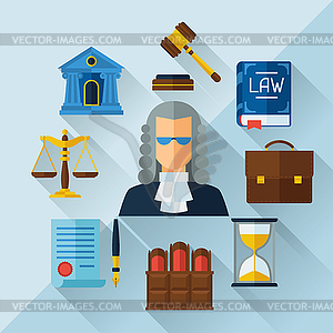 Law icons background in flat design style - vector clipart / vector image