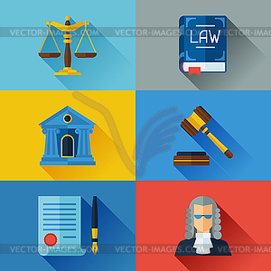 Law icons set in flat design style - vector image