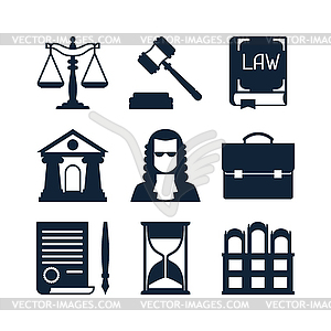 Law icons set in flat design style - vector clip art