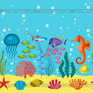 Marine life seamless pattern with sea animals - vector clip art