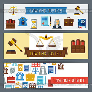 Law and justice horizontal banners in flat design - vector clipart