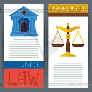 Law and justice horizontal banners in flat design - vector image