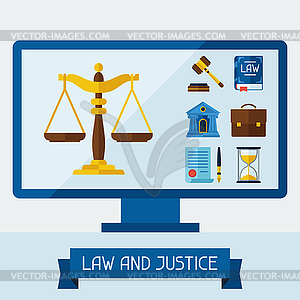 Concept with computer and law icons - royalty-free vector image