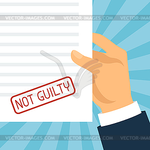 Not guilty concept hand holding paper with stamp - vector clipart