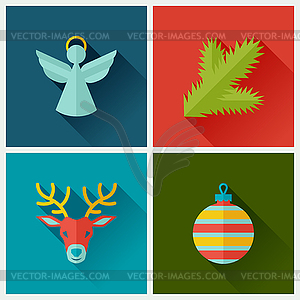 Set of Merry Christmas and Happy New Year icons - vector image