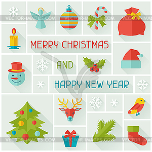 Merry Christmas and Happy New Year invitation card - vector image