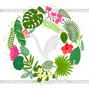 Background of stylized tropical plants, leaves and - vector clip art
