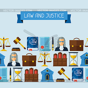Law icons seamless pattern in flat design style - vector clipart