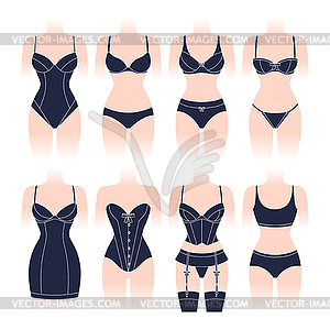 Fashion lingerie set of various female underwear - vector image