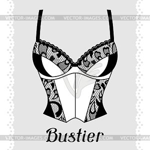 Bustier. Fashion lingerie card with female underwear - vector clip art