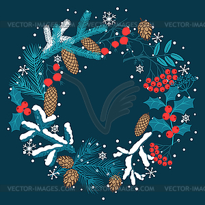 Merry Christmas background with stylized winter - color vector clipart