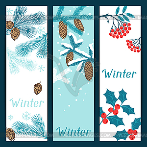 Merry Christmas banners with stylized winter - vector clipart