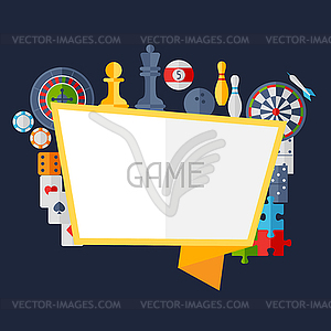 Background with game icons in flat design style - vector clip art