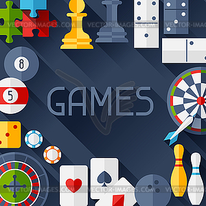 Background with game icons in flat design style - vector clipart