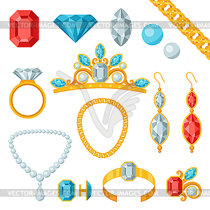 Set of beautiful jewelry and precious stones - vector clipart