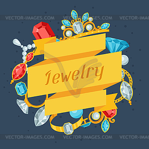 Set of beautiful jewelry and precious stones - vector clipart